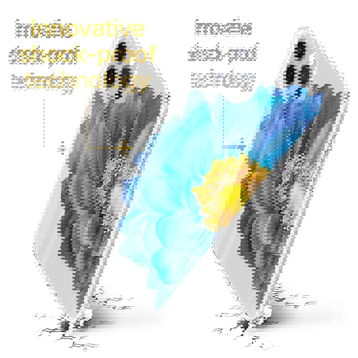 High-Quality TPU Clear Case with Blue Flower Design for iPhone & Samsung Phones