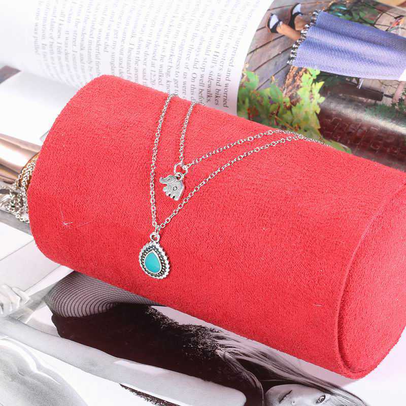 Boho Long Charm Necklace for Women - Multilayer Sequins with Baby Elephant and Moon Pendant