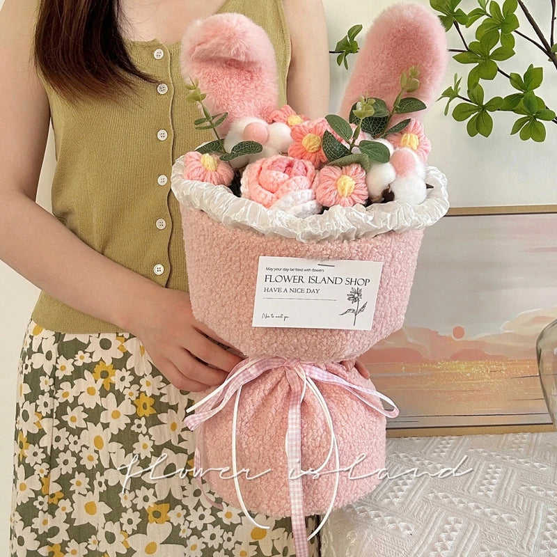 Graduation Flower Bouquet Rabbit Kawaii Doll Cute Crochet Flower Bouquet for Valentines Day Gift Wedding Party Decor