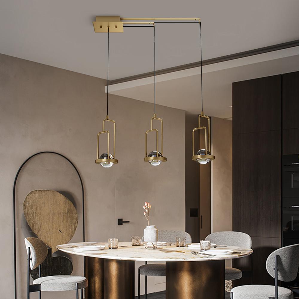 5-Light Kitchen Island Light Crystal Linear Pendant Light in Gold