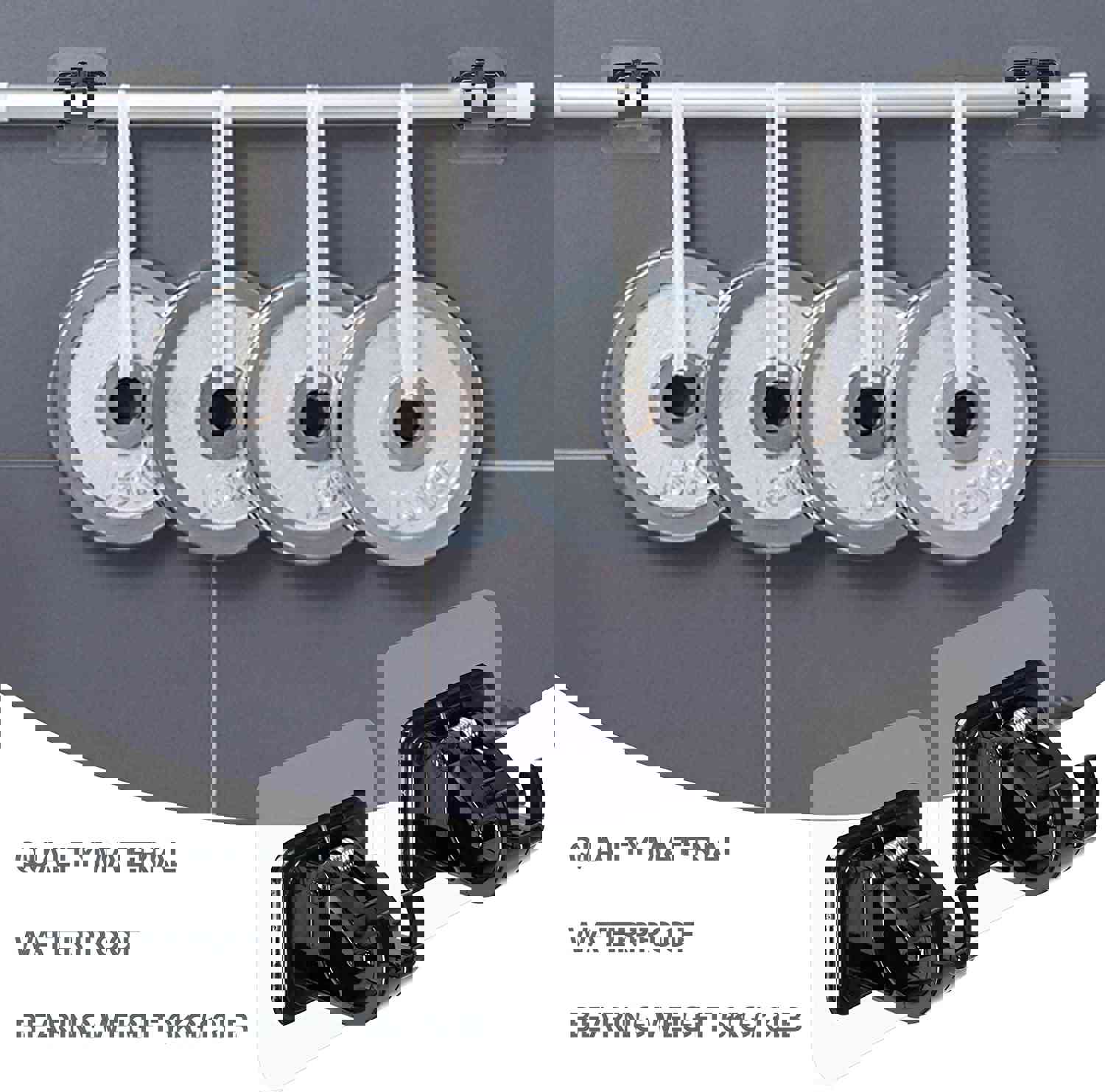 8PCS No Drill Curtain Rod Brackets - Self Adhesive Black Hooks for Curtains & Towels