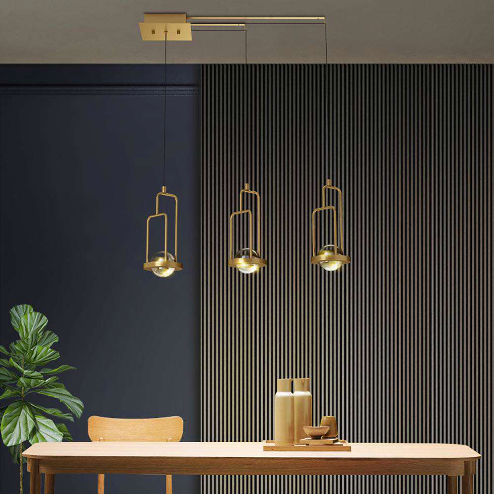 5-Light Kitchen Island Light Crystal Linear Pendant Light in Gold