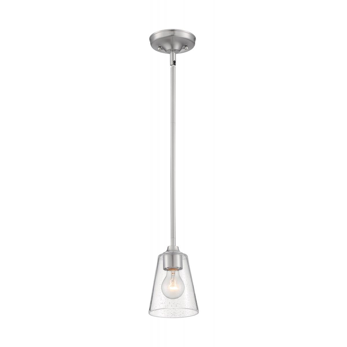 Bransel 1 Light Mini Pendant with Seeded Glass - Brushed Nickel Finish