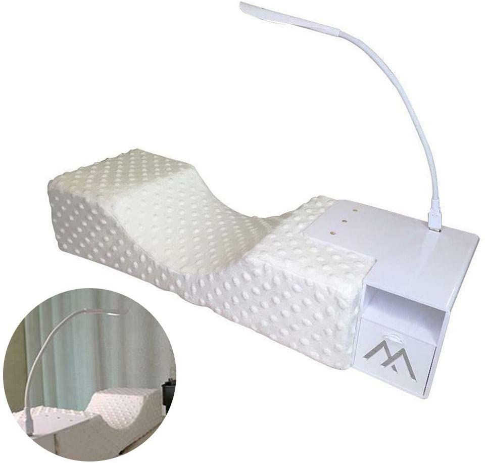 EMVANV Eyelash Extension Set with Ergonomic U-Shaped Memory Foam Pillow & Adjustable LED Light