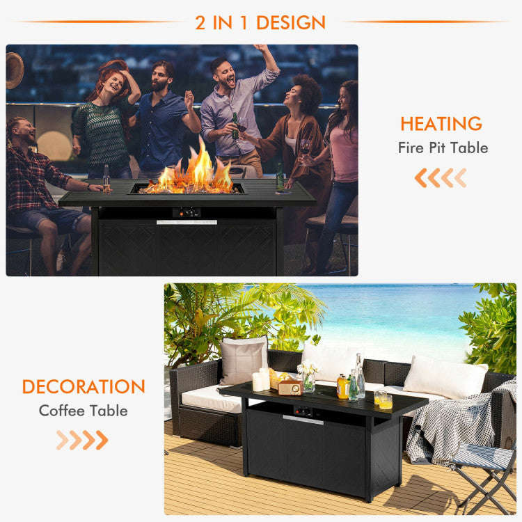 57 Inches Outdoor Propane Fire Pit Table with Auto-Ignition and Lava Rocks Lid