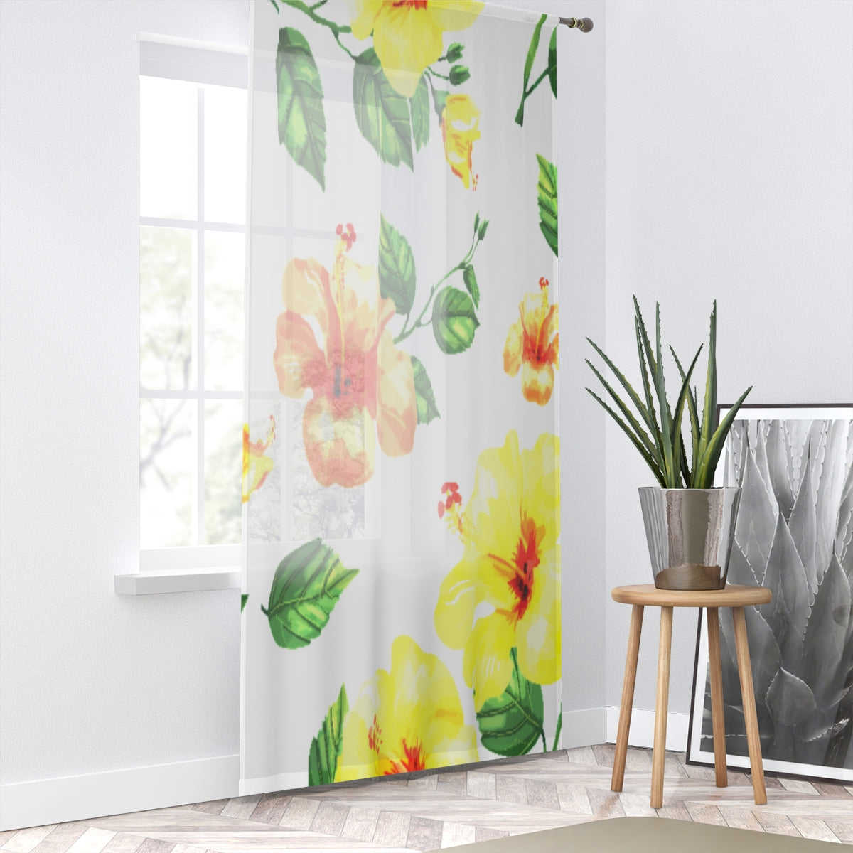 HIBISCUS FLOWERS PAINTED - SHEER Window Curtain