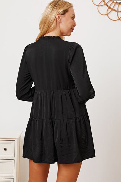 Ruffled Button Up Long Sleeve Tiered Shirt in Black