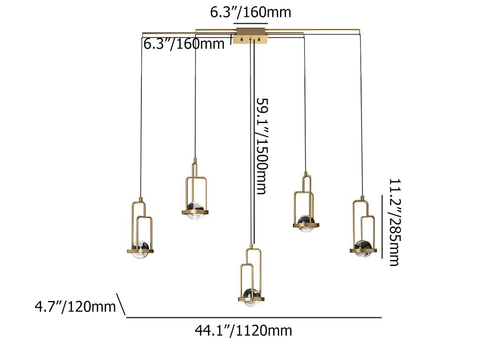 5-Light Kitchen Island Light Crystal Linear Pendant Light in Gold