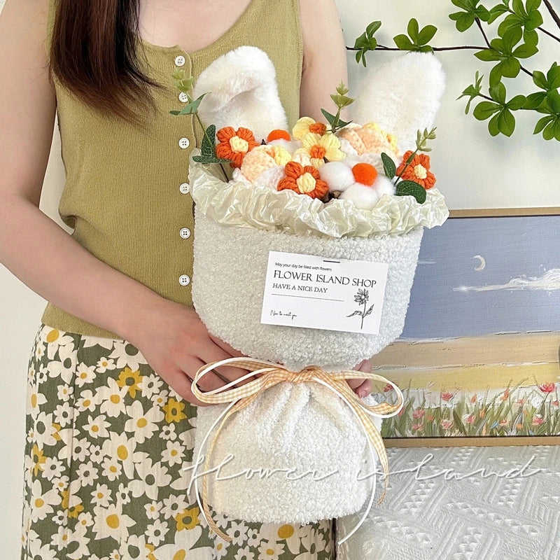 Graduation Flower Bouquet Rabbit Kawaii Doll Cute Crochet Flower Bouquet for Valentines Day Gift Wedding Party Decor