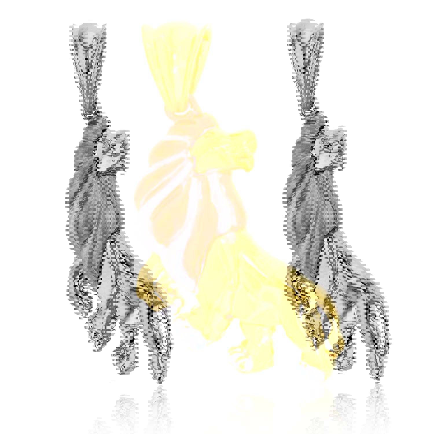 14K Gold Tricolor 45x22mm Lion Pendant