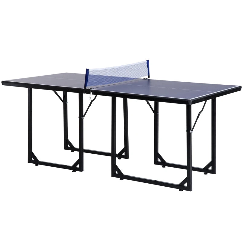 Soozier 72 Compact Folding Multi-Use Indoor/Outdoor Table Tennis Table with Net and Post Set, Blue