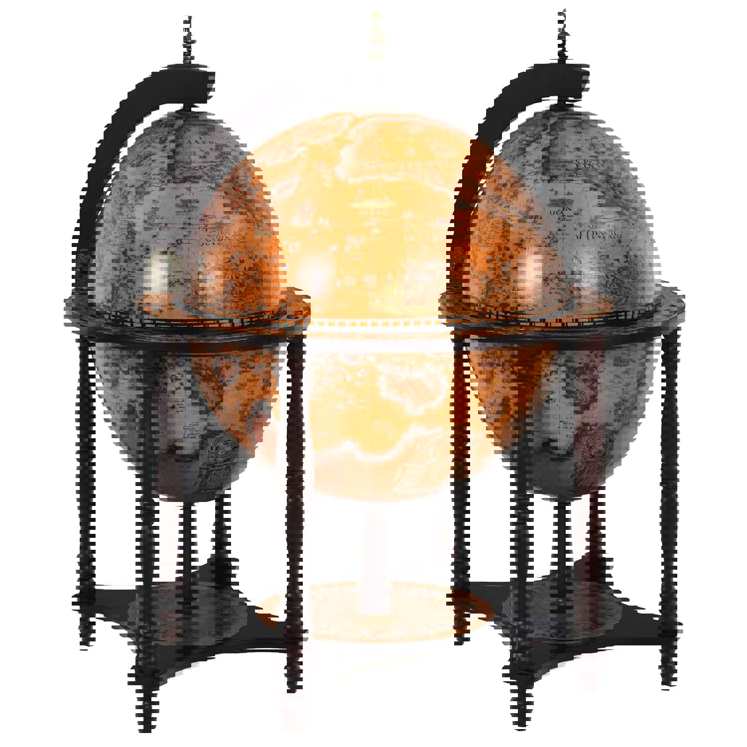 Tabletop 13 Globe Wine Bar Stand with 16th Century Italian Nautical Chart Design