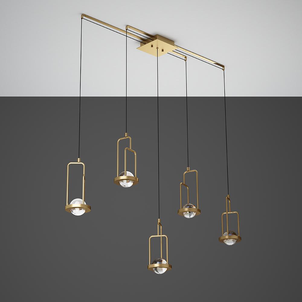 5-Light Kitchen Island Light Crystal Linear Pendant Light in Gold
