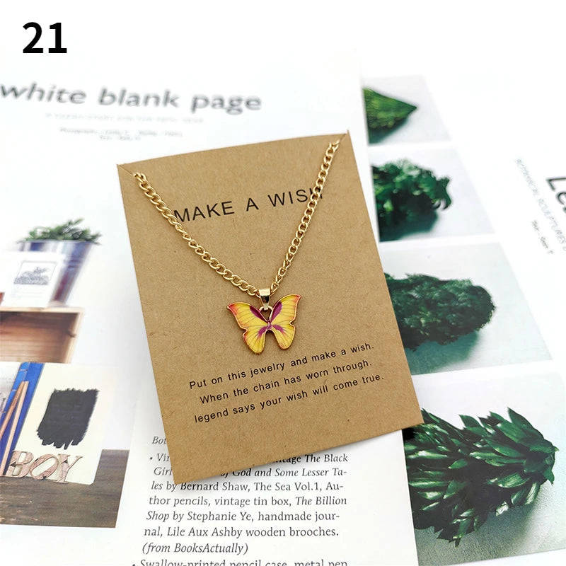 Fashion Butterfly Pendant Necklace for Women - Sweet Multicolor Insect Clavicle Chain