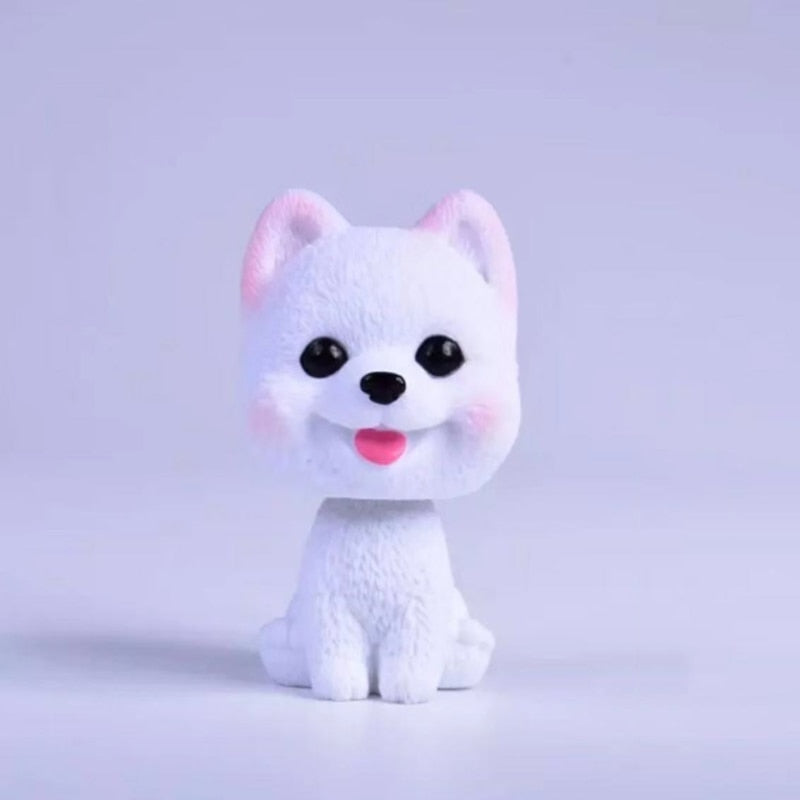 9cm Husky Teddy Pomeranian Car Shake Head Dog Ornament - Cute Nodding Decoration Gift for Car Interior, Home, and Room
