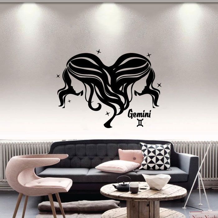 Gemini Twin Two Face Silhouette Air Sign Horoscope Vinyl Wall Art Sticker Decal