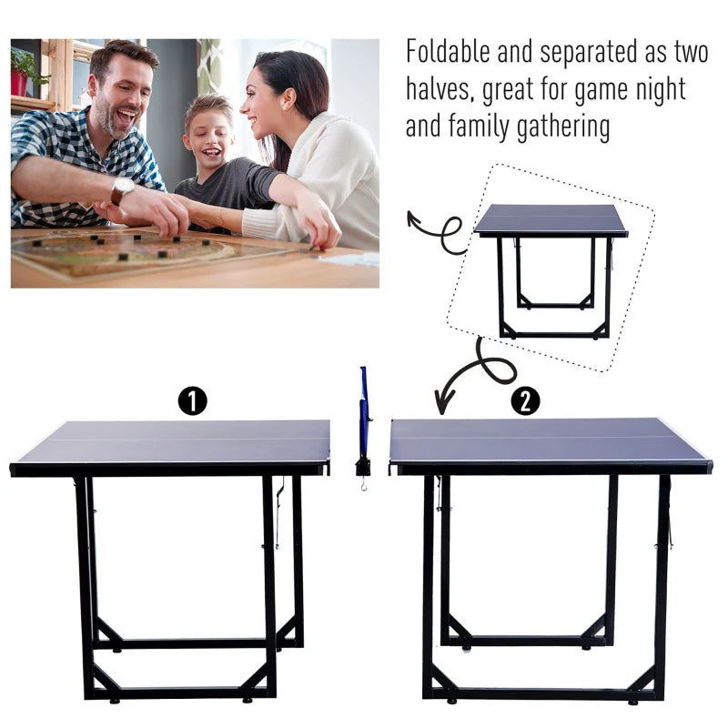 Soozier 72 Compact Folding Multi-Use Indoor/Outdoor Table Tennis Table with Net and Post Set, Blue