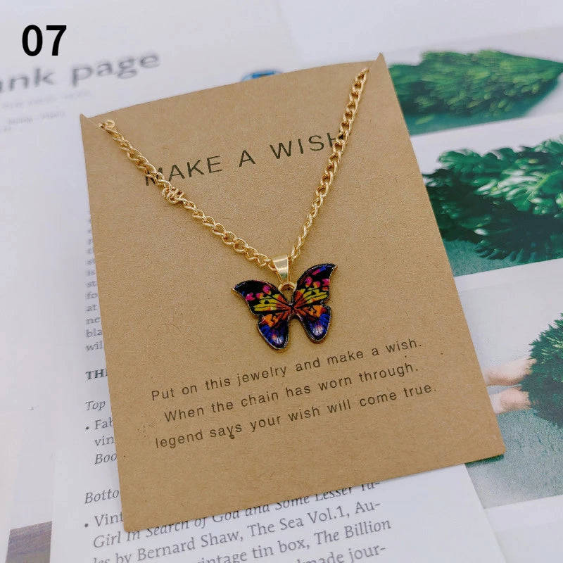 Fashion Butterfly Pendant Necklace for Women - Sweet Multicolor Insect Clavicle Chain