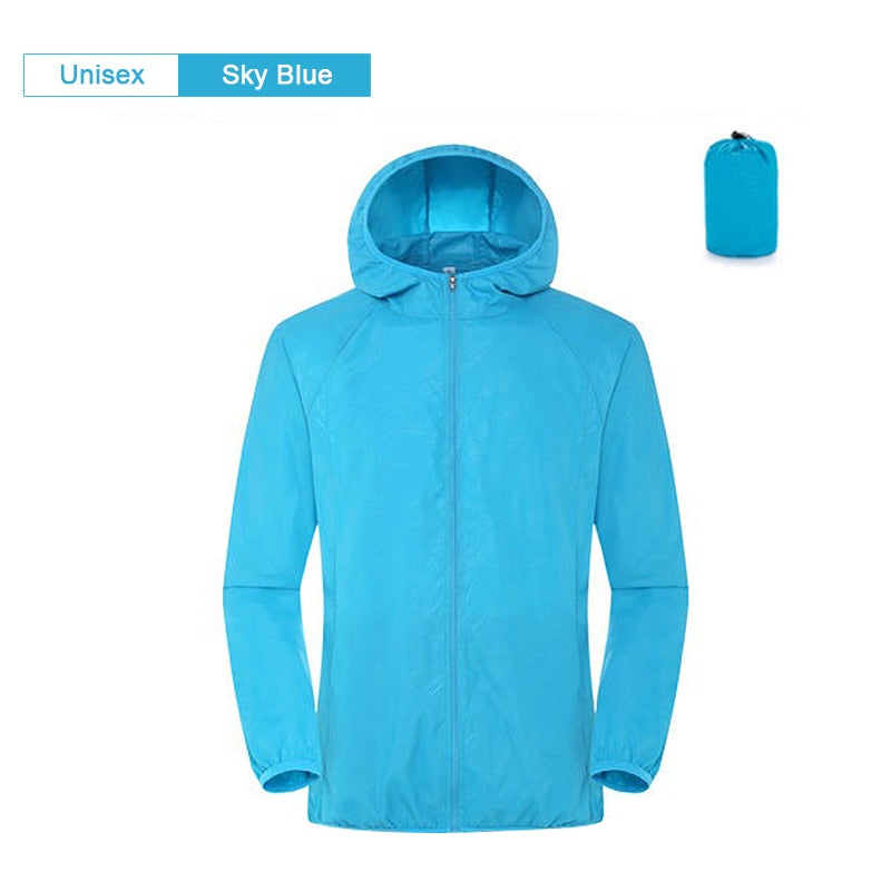 Unisex Waterproof Camping Rain Jacket with Sun Protection and Quick-Dry Feature