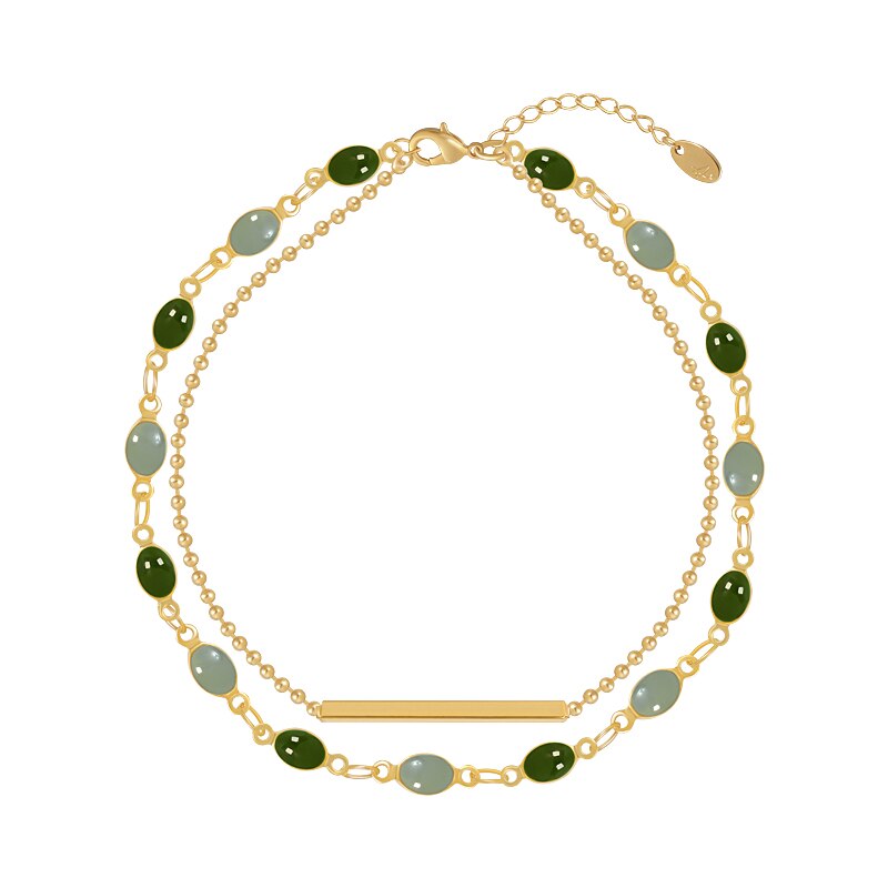 Exquisite Dark Green Beads Double-Layer Bracelet for Women
