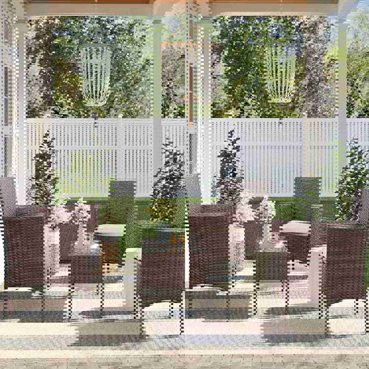 Vongrasig 4-Piece Outdoor Patio Furniture Set - Rattan Wicker Sofa & Table Set for Garden, Poolside, Balcony (Brown & Beige)
