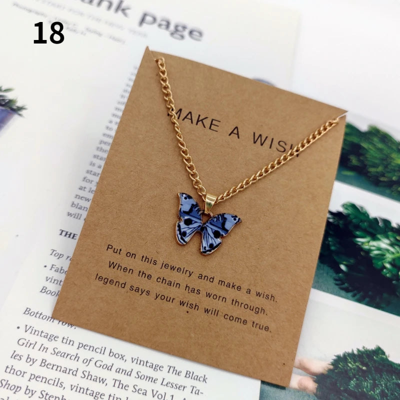 Fashion Butterfly Pendant Necklace for Women - Sweet Multicolor Insect Clavicle Chain