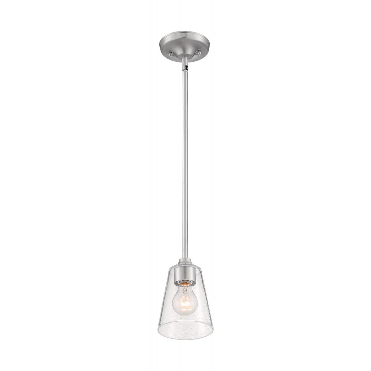 Bransel 1 Light Mini Pendant with Seeded Glass - Brushed Nickel Finish