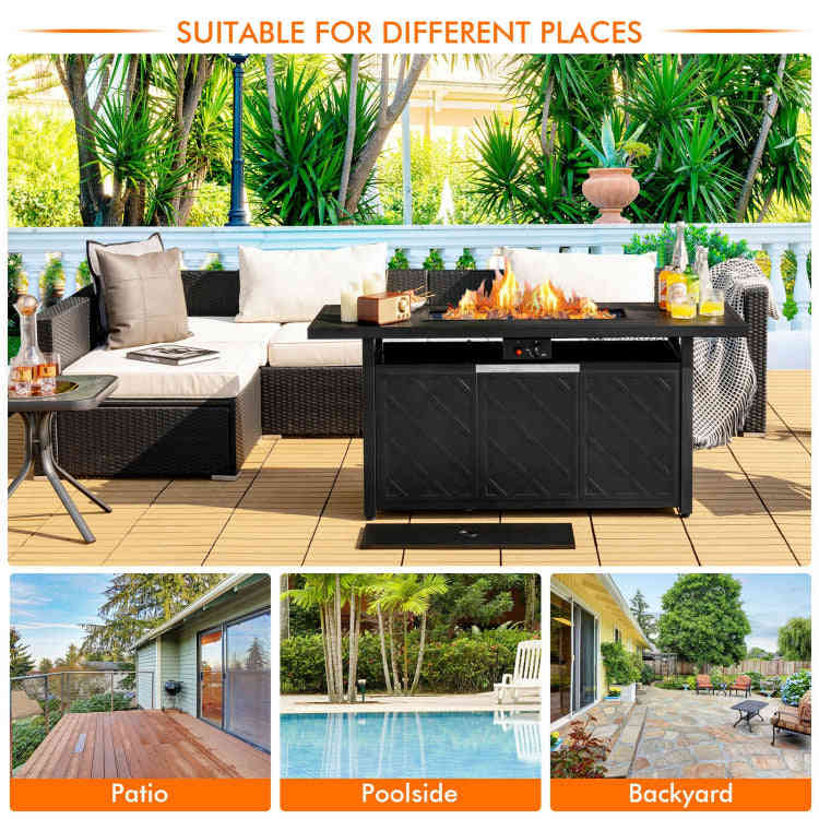 57 Inches Outdoor Propane Fire Pit Table with Auto-Ignition and Lava Rocks Lid