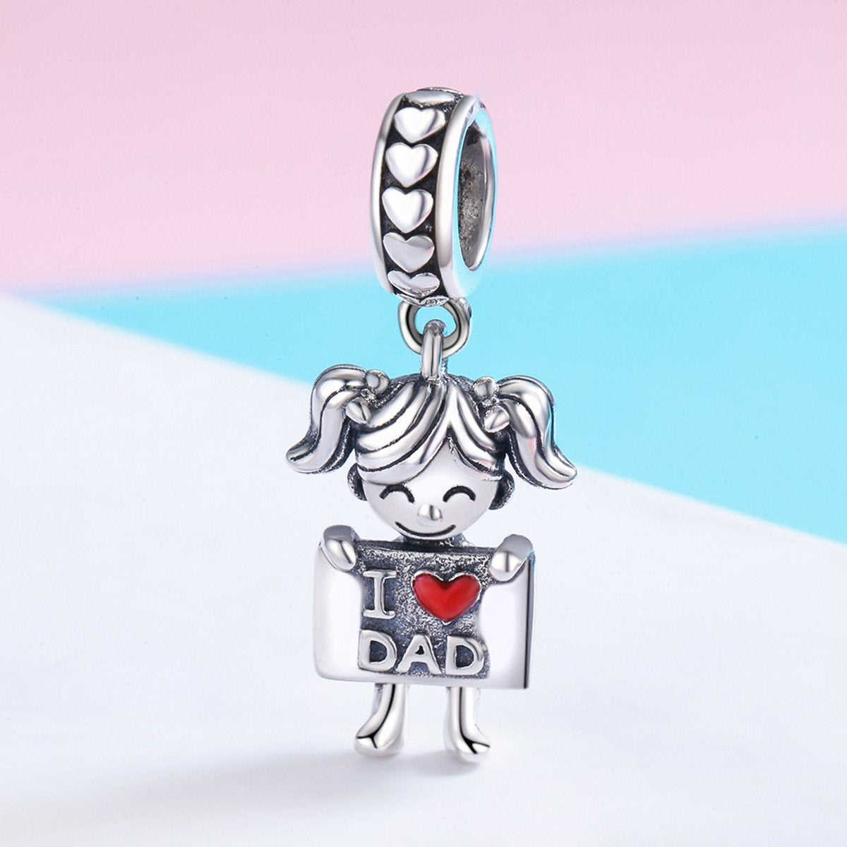 Sterling 925 Silver 'I Love Dad' Pendant - Compatible with Pandora & European Charm Bracelets