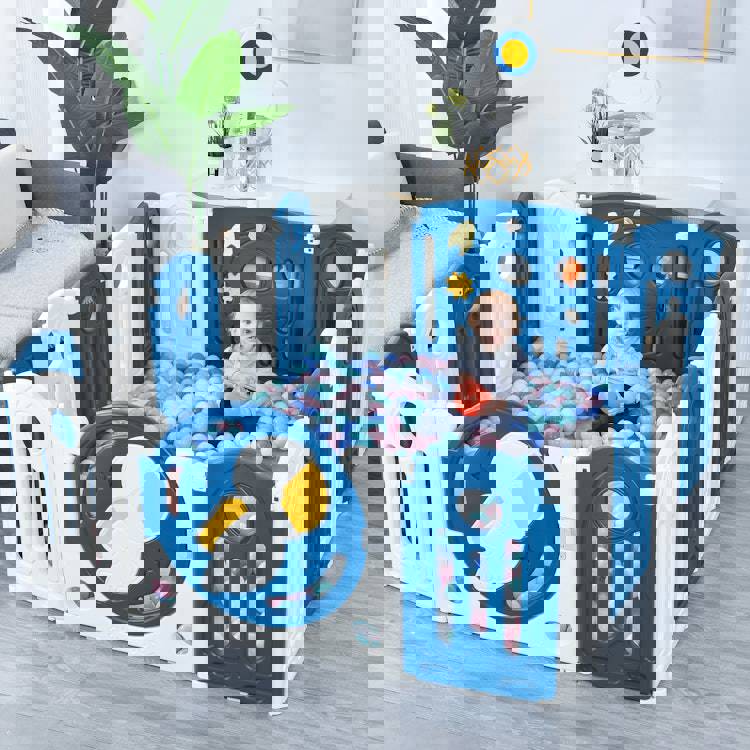 Astronaut Theme Baby Playpen - Foldable Play Yard for Toddlers, Indoor & Outdoor Safety Gates