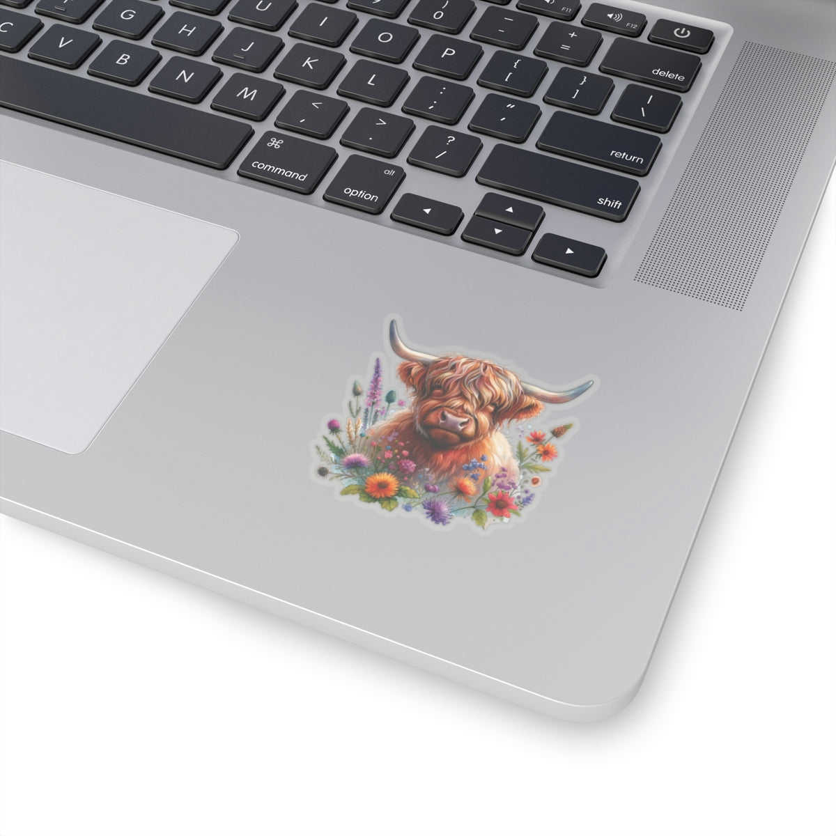 Scotland Highland Cow Floral Sticker Decal - Waterproof Vinyl for Laptop, Bottle, Car