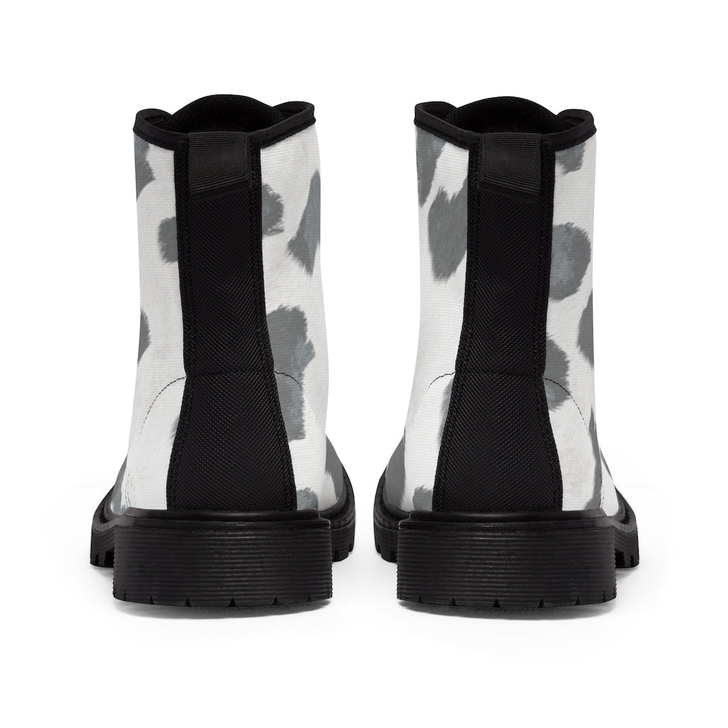 Grey Cow Print Canvas Boots for Women