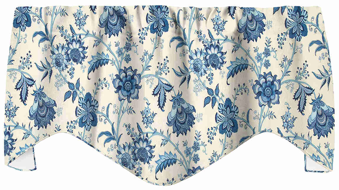 Blue Floral Lined Adjustable Swag Short Curtains for Kitchen, Living Room, and Bedroom - 53 x 18