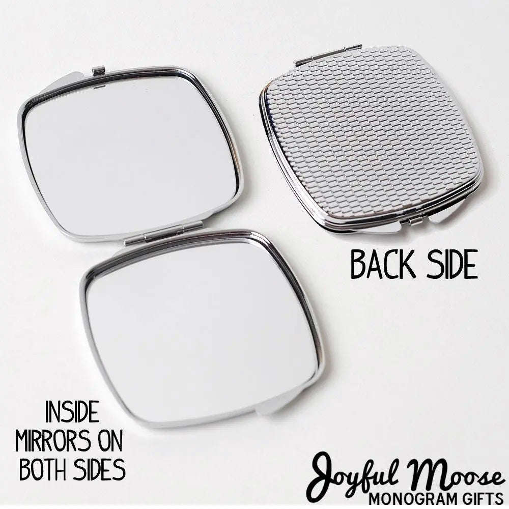Personalized Compact Mirror - Gray Chevron Design, Perfect Gift for Bridesmaids