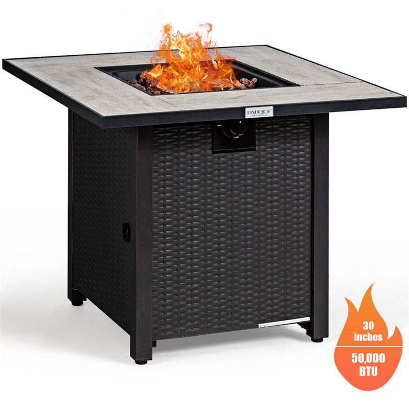 30 Square Outdoor Propane Fire Pit Table with 50,000 BTU and Waterproof Cover