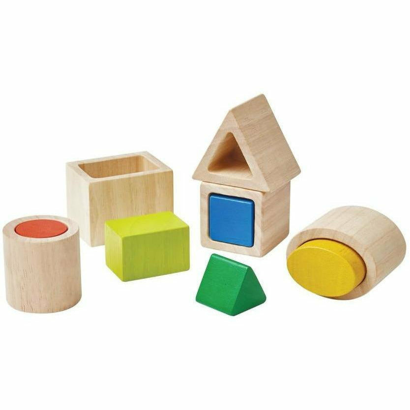 Plan Toys Geo Matching Blocks - Educational Wooden Shape Learning Set