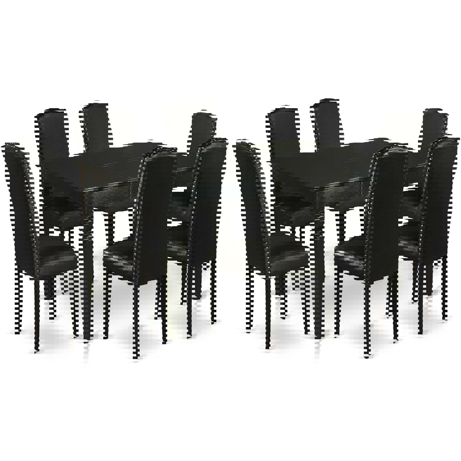 East West Furniture WEEN7-BLK-69 7-Piece Dining Set with Rectangle Table and 6 Black Faux Leather Chairs