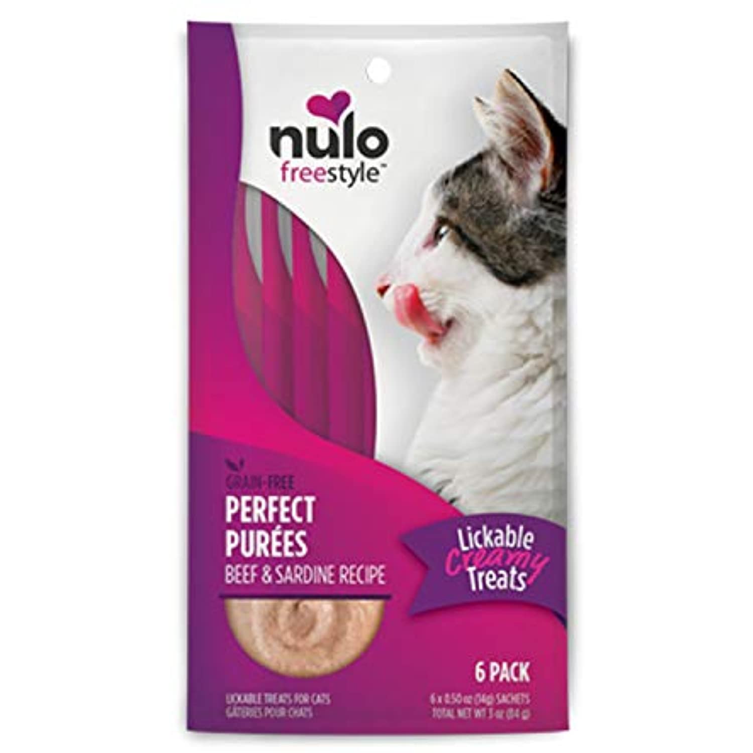 Nulo Freestyle Perfect Purees - Beef & Sardine Recipe - Premium Cat Food Pouches (Pack of 6)