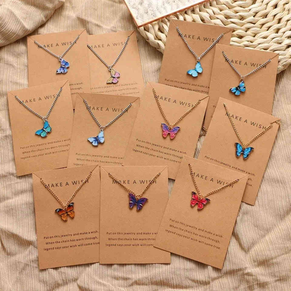 Fashion Butterfly Pendant Necklace for Women - Sweet Multicolor Insect Clavicle Chain