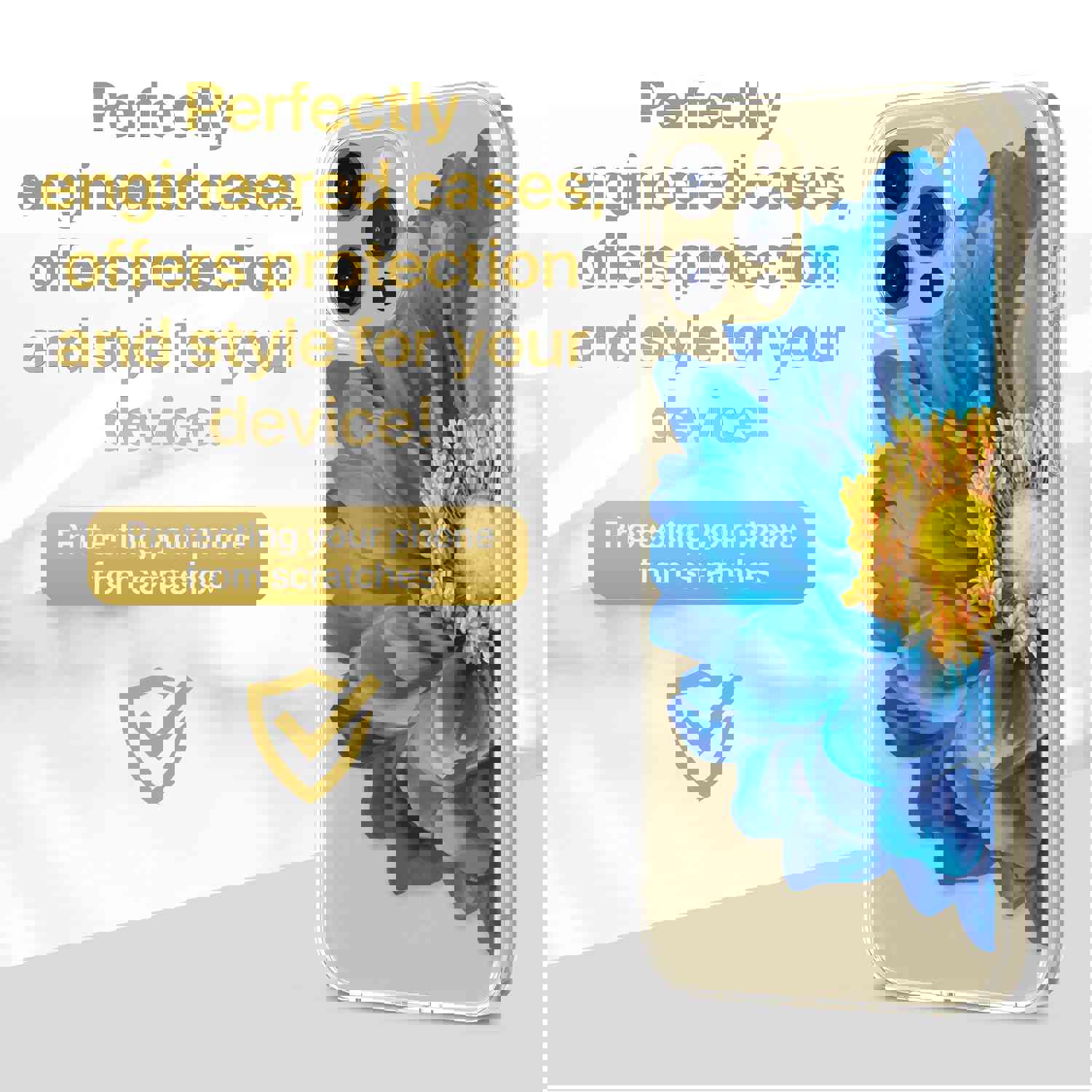 High-Quality TPU Clear Case with Blue Flower Design for iPhone & Samsung Phones