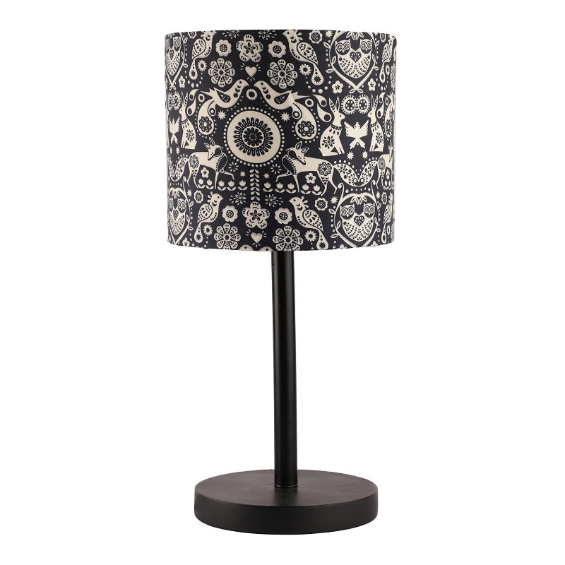 BTR CRAFTS Raven Black Metal Table Lamp with Leafy Vines Color Shade