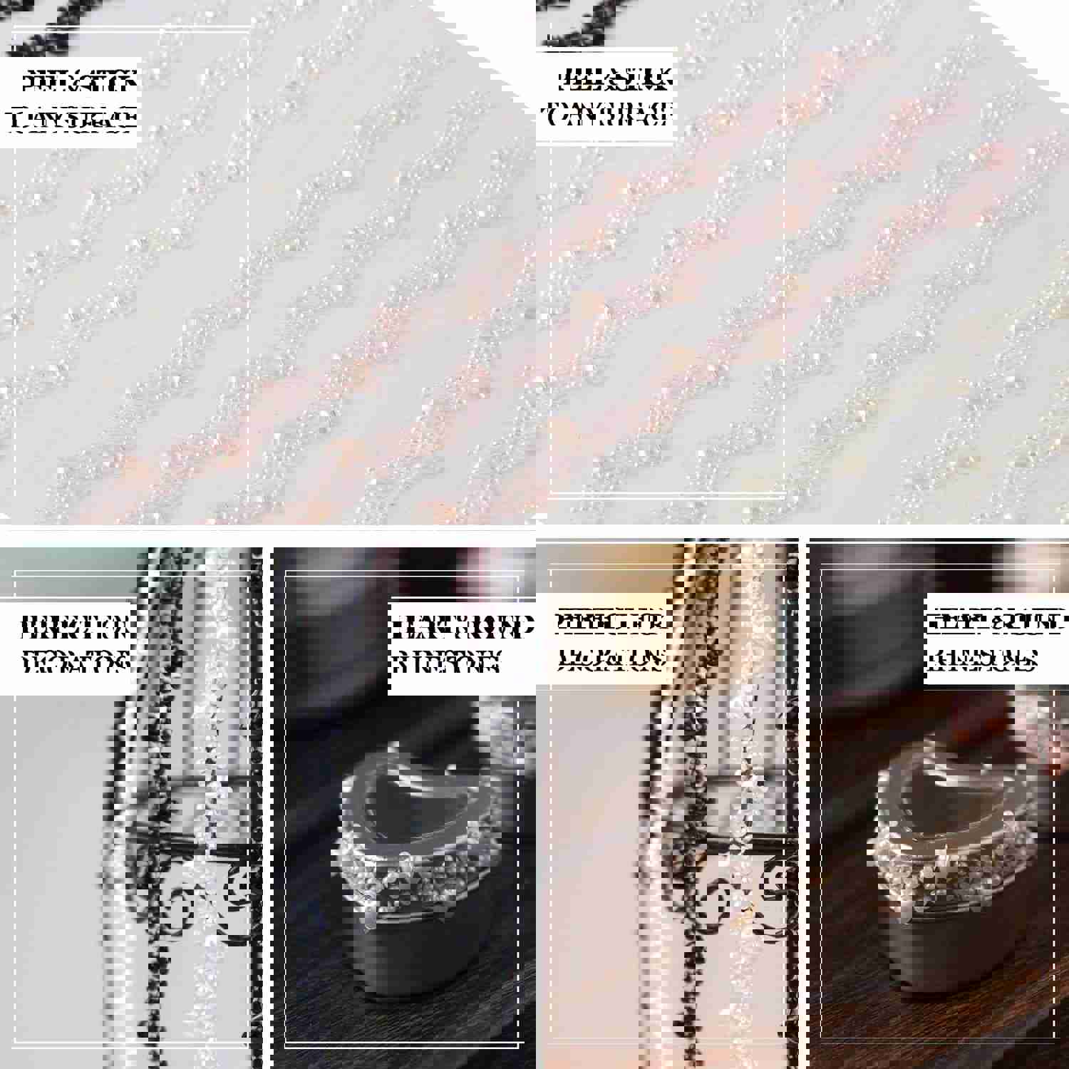 Blush Self Adhesive Craft Rhinestone Trim Strips with Heart Pearl Embellishment