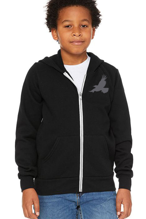 Celestial Raven - Youth Zip Up Hoodie Black