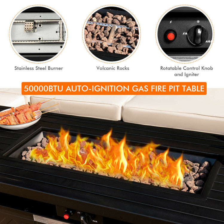 57 Inches Outdoor Propane Fire Pit Table with Auto-Ignition and Lava Rocks Lid