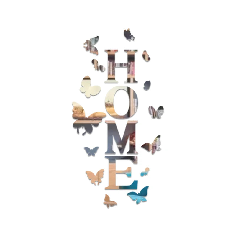 Butterfly English Letters Acrylic Mirror Surface Wall Sticker Alphabet Poster