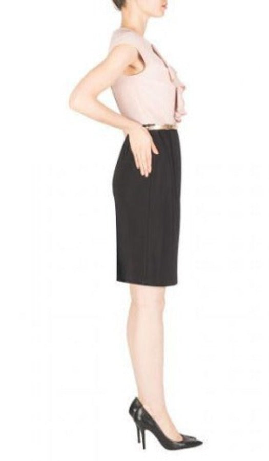 Joseph Ribkoff Ruffled Black/Winter Blush Belted Dress 183034