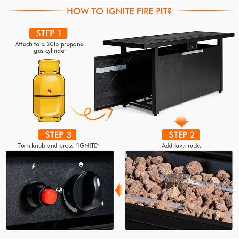 57 Rectangular Propane Fire Pit Table with Auto-Ignition & Lava Rocks
