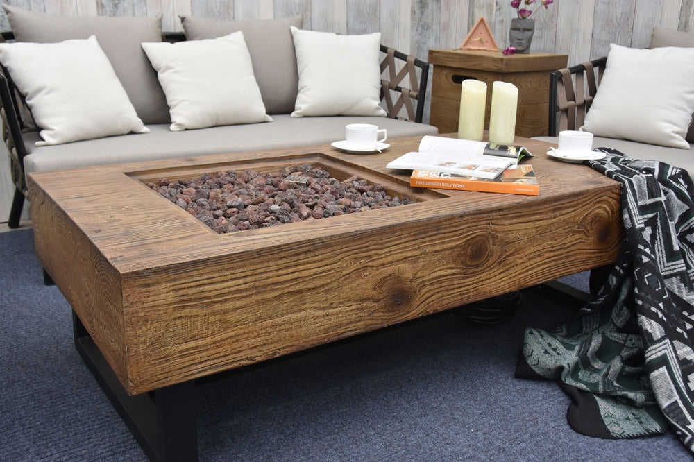 Naples Outdoor Reinforced Concrete Fire Pit Coffee Table - 28 Inch - Multi-Season Use