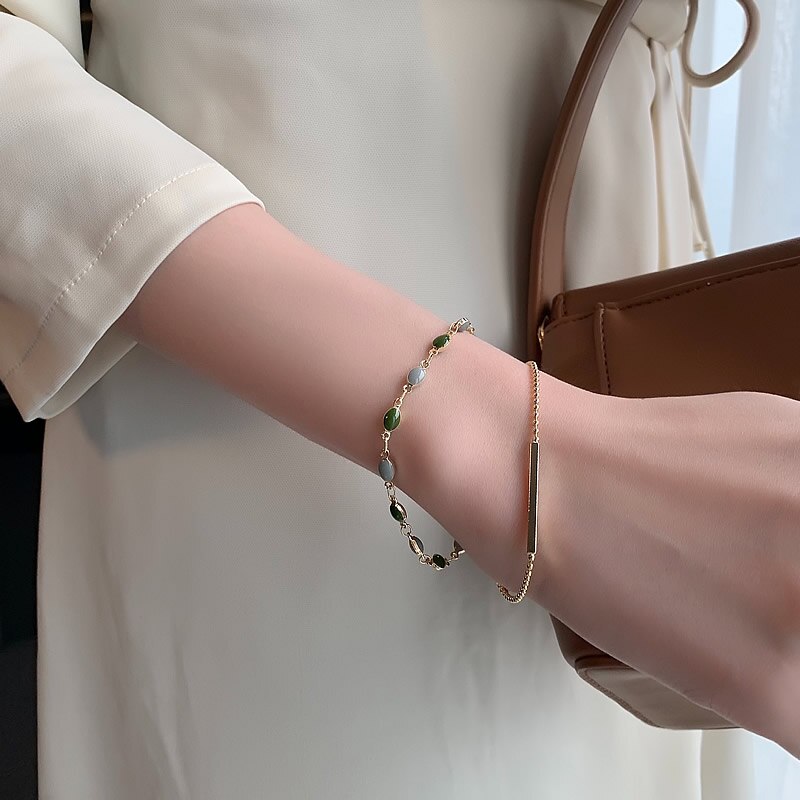 Exquisite Dark Green Beads Double-Layer Bracelet for Women