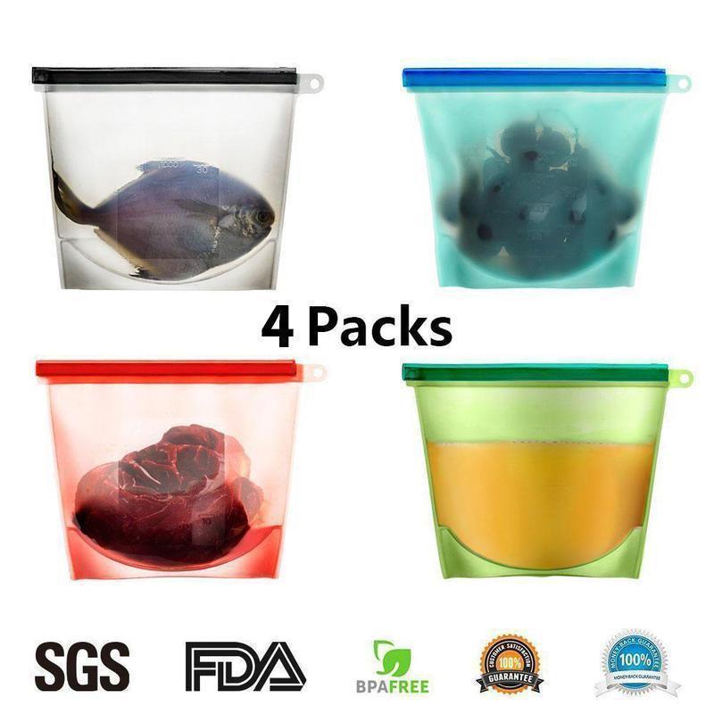 Reusable Silicone Food Storage Bags (4 Colors) - Leakproof & Temperature Resistant